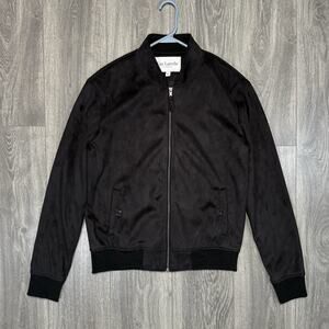 Guy Laroche Suede Leather Bomber Jacket Coat Mens Size Medium Black Soft Preppy